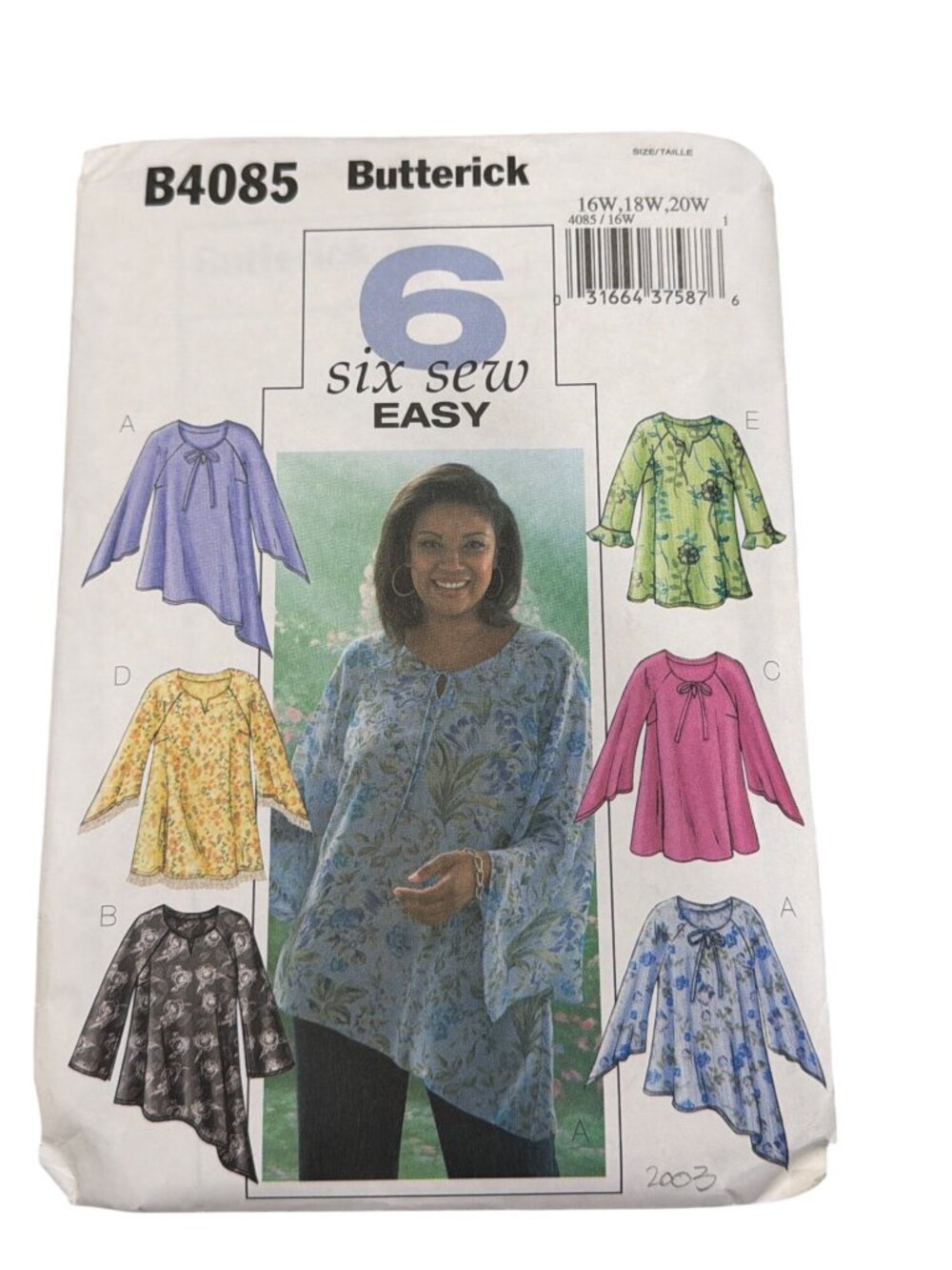Butterick B4085 Womens Top Sewing Pattern 16W-20W Easy Loose-Fitting Tunics